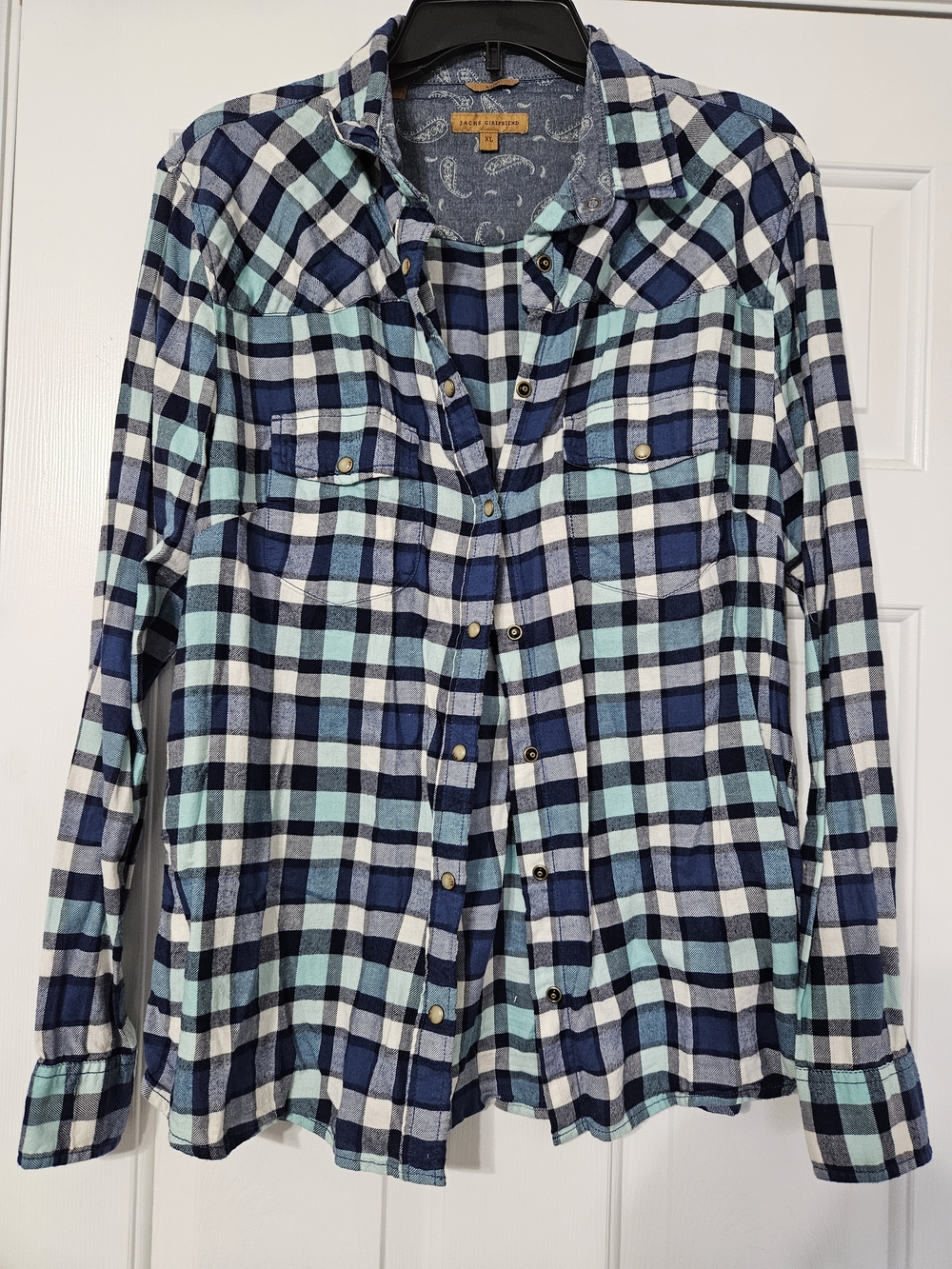 Plaid Button-Down Shirt for Girls - Navy & Mint